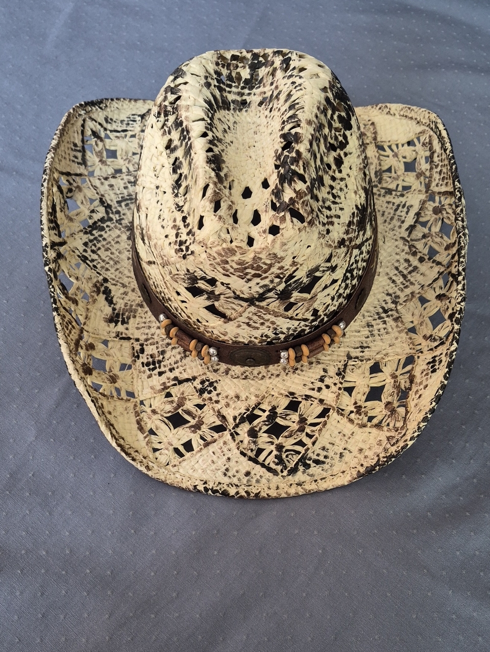 Girl Next Door Painted Straw Cowboy Hat Beaded Band Cattleman Crown Western